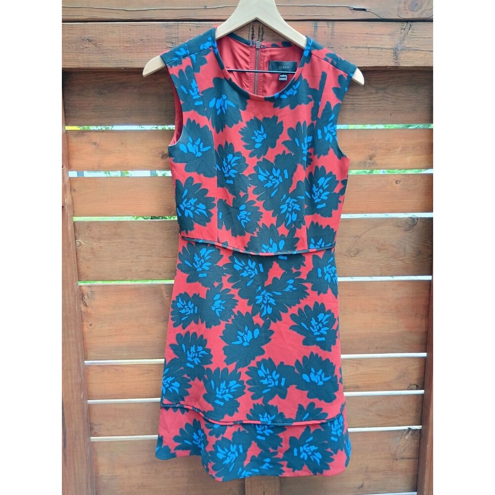 J. Crew Firework Floral Mini Knee Length Dress Red Blue Size 6 Work Wear Busines